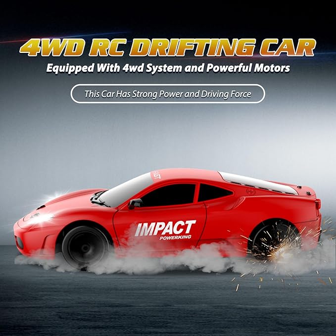 Remote Control Car RC Drift Car 2.4GHz 1:24 Scale 4WD 15KM/H High Speed Model Vehicle with LED Lights Drifting Tire Racing Sport Toy Car for Adults Boys Girls Kids Gift 2Pcs Rechargeable Batteries