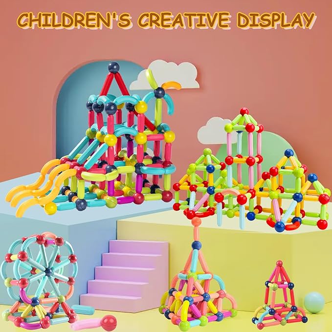 Magnetic Blocks Kids Toys, Magnetic Building Sticks STEM Educational Sensory Toy Preschool Learning Montessori Toys for Toddlers Boys Girls Ages 3-8 with 1 Car