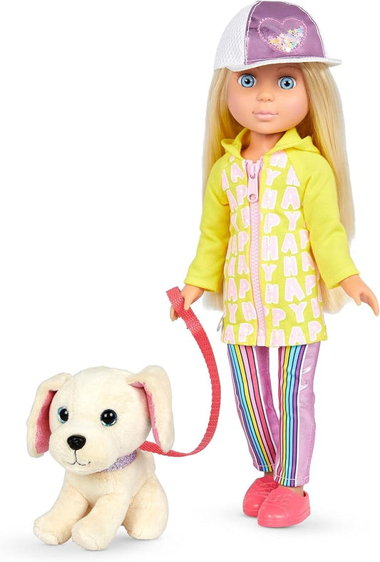 Glitter Girls – 14-inch Doll & Pet – Blue Eyes & Blonde Hair-Plush Golden Retriever Pup – 3 Years + – Lora & Cleo