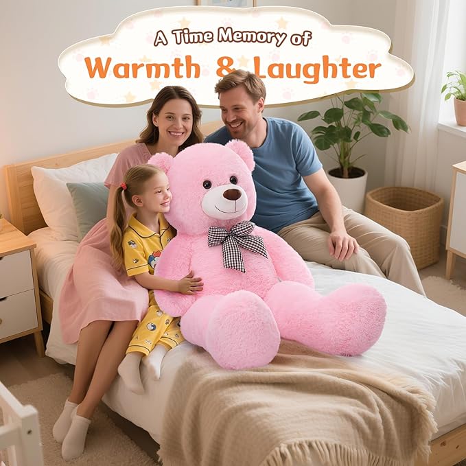 MorisMos Bow Tie Giant Teddy Bear 4 Feet, 47inch Big Teddy Bear Stuffed Animal Plush for Girlfriend, Boyfriend, Pink