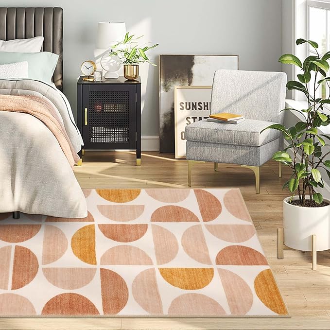 Lahome Boho Rug for Living Room - 4x6ft Multi, Soft, Ultra-Thin, Modern, Washable, Distressed, Non-Shedding Dining Room Rug for Kids, Nursery, Office