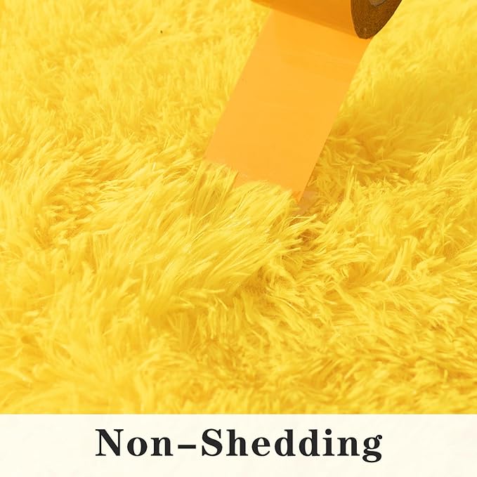 Super Fluffy Area Rug for Bedroom, Modern Shag Yellow Area Rugs, Soft Plush Small Carpet for Kids,Girls Boys and Teens Decorations for Living Room Dorm Nursery Classroom, 9x12 Feet