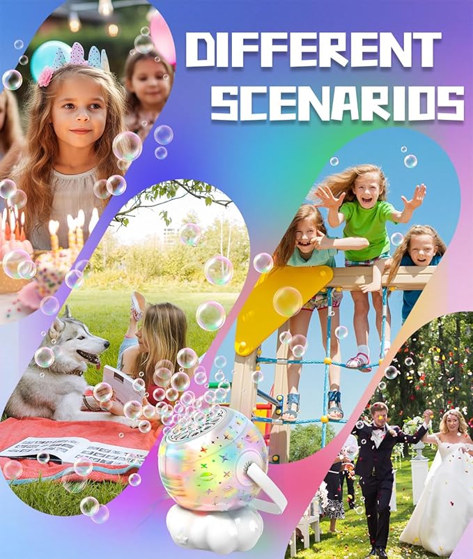 Rechargeable Bubble Machine with Colorful LED Light - Make Large Bubbles - 600mL Automatic Bubble Maker for Kids - Outdoor Party Birthday Easter Toys Gifts for Toddlers Ages 3+ Boys Girls