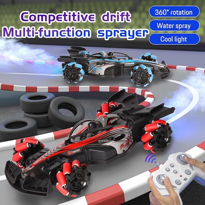 2.4GHz Remote Control Car - 360° Spin High-Speed Drift F1 Formula Racing, with Spray, Music & Light, Toy for Kids 8-12 Year Birthday Coolest Best Toy(Red)