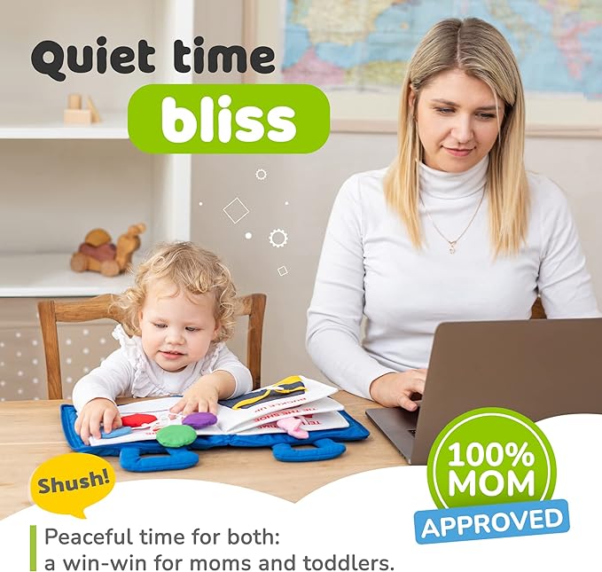 deMoca Busy Book for Toddlers 1-3 - Airplane Toys for Toddlers 1-3, My Quiet Book Montessori Toys for 1 Year Old with Kids Plane Activities, Activity Busy Board, Gift for Boys & Girls