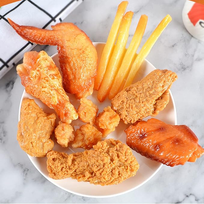 Kids Kitchen Play Food Set,Fake Fried Chicken Legs,Simulated Chicken Wings,Children Kitchen Toy Decoration,Restaurant Window Display Props,Fake Fried Chicken Food Model Set