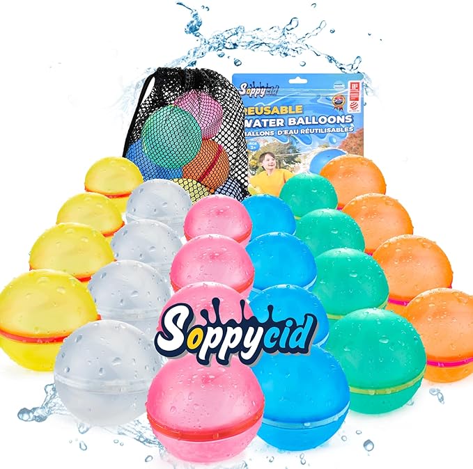24 PCS Reusable Water Balloons, Refillable Magnetic Water Balls for Outdoor Games, Self Sealing Water Splash Bomb Quick Fill for Summer Fun, Pool Beach Toys for Kids Ages 3-12