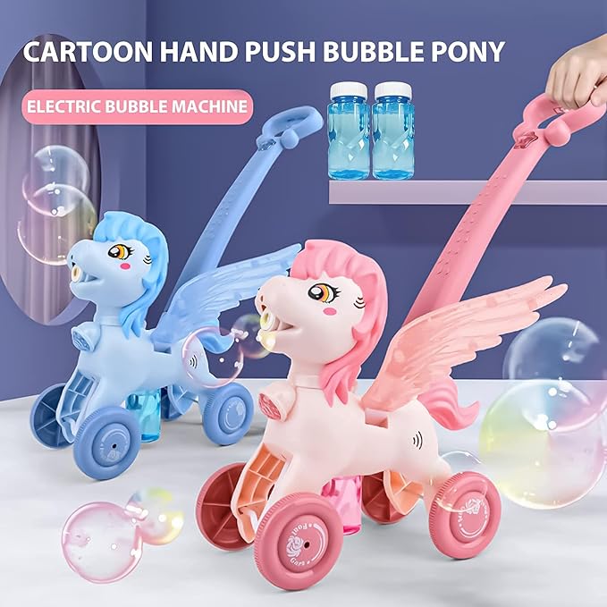 Bubble Machine Blower Blaster Lawn Mower Maker Blue Toy Fun Portable Handheld Operate Automatic Battery Electric Outdoor Summer Birthday Best Gift Light for Toddler Boy Girl Kid 1 2 3+ Year Old