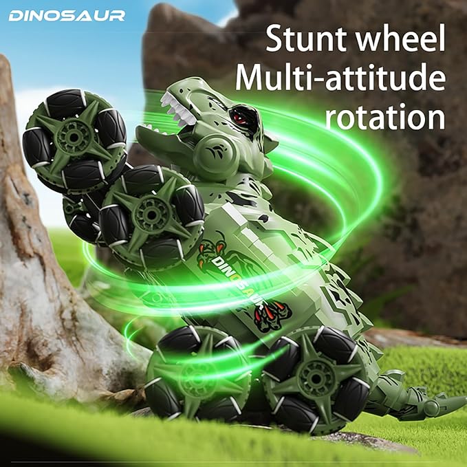 Dinosaur Remote Control Car, Monster Truck Toy, Transformer RC Car for Kids Ages 8-12, with Cool Lights, Roar, Spray, 360° Rotation, for Boys Girls.