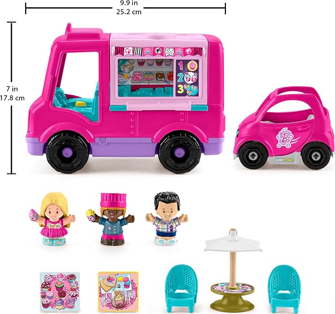 Fisher-Price Little People Barbie Toddler Toy Cupcake Truck Musical Playset with 9 Pieces for Pretend Play Kids Ages 18+ Months