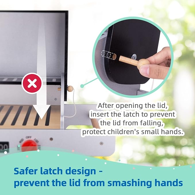 Wooden Play Barbecue Toy Grill, Kids Grill Playset with Toy Food and Grilling Tools, Play Kitchen Accessories for Toddlers Boys Girls Age 3+