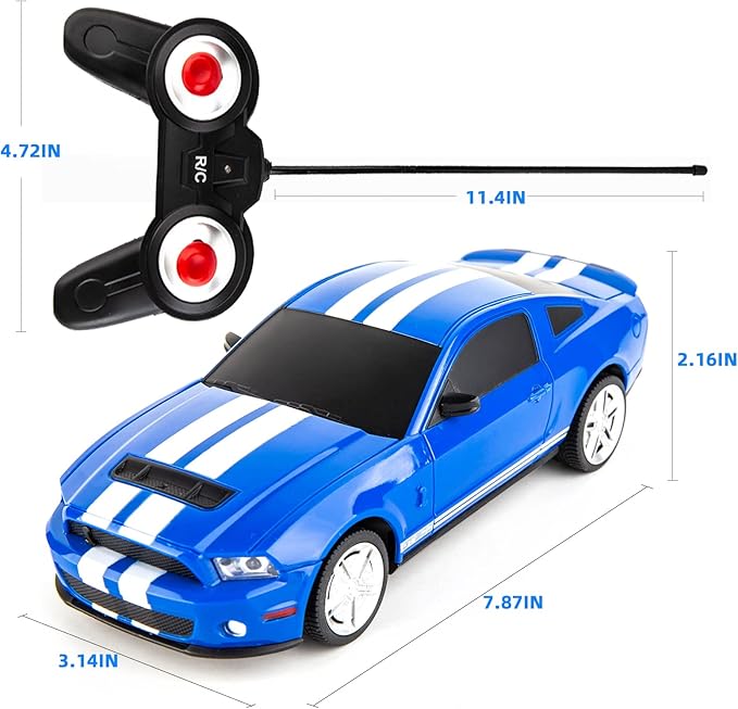 BDTCTK Remote Control 1/24 Ford Mustang Shelby GT500 RC Model Car, Toys for Kids and Adults Blue