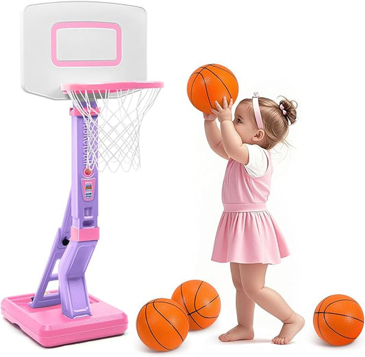 SUPER JOY Toddler Basketball Hoop - Height Adjustable Kids Hoop for Indoor & Outdoor Play - Portable Basketball Goal for Poolside Play - Toy for Boys & Girls