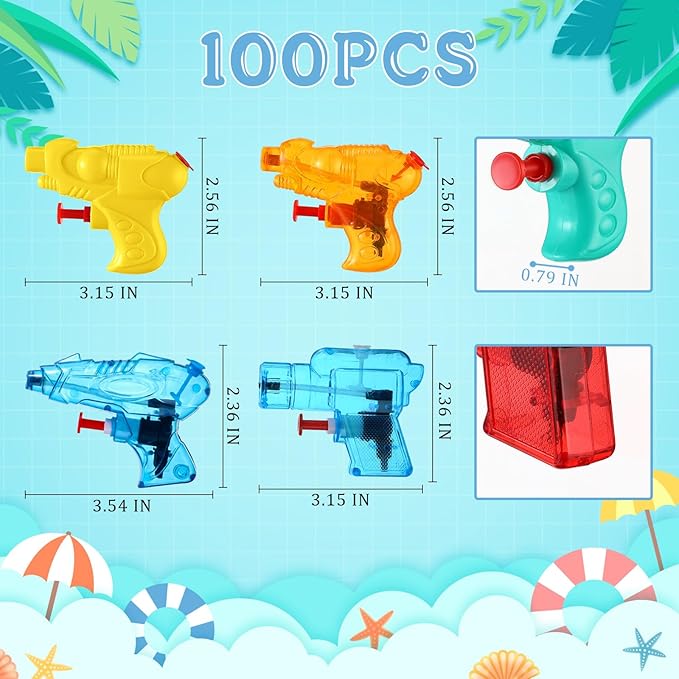 Threan 100 Pack Water Gun for Kids Mini Water Gun Toy Colors Water Squirter Plastic Squirt Pistol Small Fun Water for Adults Teens Summer Pool Beach Water Party Favor Outdoor Game Bath Birthday (Cute)