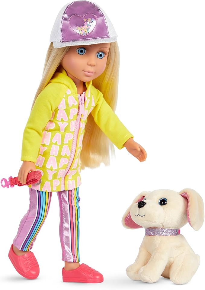 Glitter Girls – 14-inch Doll & Pet – Blue Eyes & Blonde Hair-Plush Golden Retriever Pup – 3 Years + – Lora & Cleo