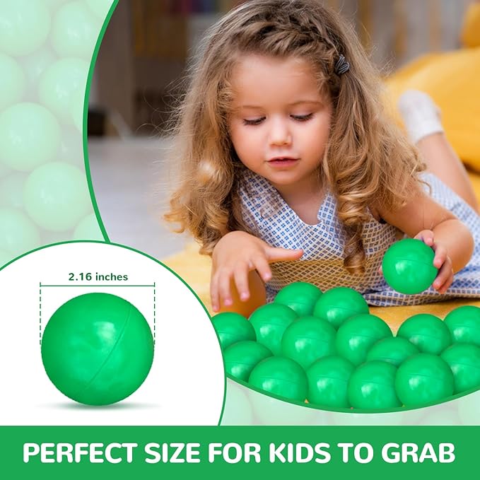 Ball Pit Balls 100 Phthalate Free BPA Free Crush Proof 2.16 Inches Plastic Balls for Ball Pit Ideal Gift for Toddlers Babies Kids Pool Water Toys Play Tent, Green