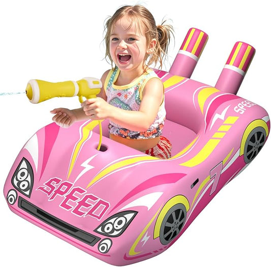 JOSEN Pool Floats Kids with Water Gun, Inflatable Ride-on Car Funny Pool Floats for Kids Ages 3-8, Toddler Pool Float, Summer Outdoor Lake Beach Party Pool Toys for Boys Girls
