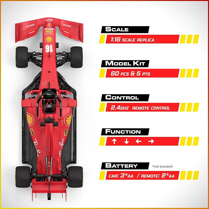 Licensed Ferrari F1 SF1000 RC Car Building Kit, 1/16 Scale Supercar Assembly Set with Remote Controller, Licensed Model, 65 Pieces, STEM Kits for Kids and Adults, Ages 8+ (Ferrari SF1000)