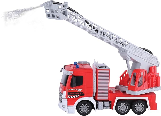 LEXiBOOK Crosslander® pro, RC Fire Truck, Remote Controlled fire Truck, Light Effects, Water Spray, Electronic Rotating Ladder, Rechargeable, RCP20