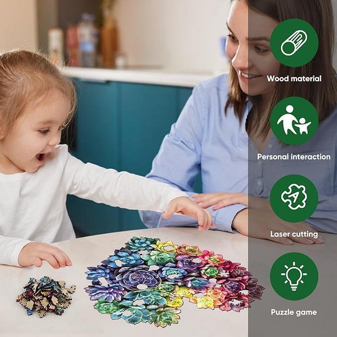 Heart Succulent Puzzles for Adults 200 Pieces, 5MM Thick Unique Shaped Flower Jigsaw Puzzles Birthday Gifts for Kids Family Game 11.8 * 12.6inch