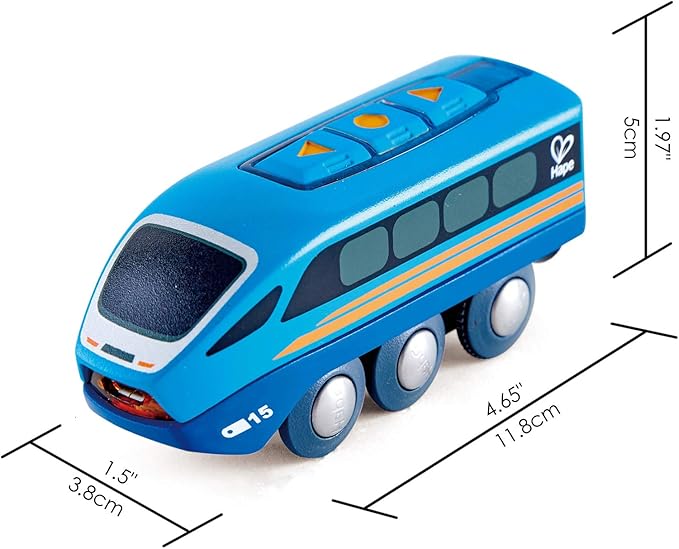 Hape Remote Control Engine Train | Kids Railway Toy, App or Button RC Vehicle with 5 Playable Sounds, Rechargeable Battery Feature, Blue