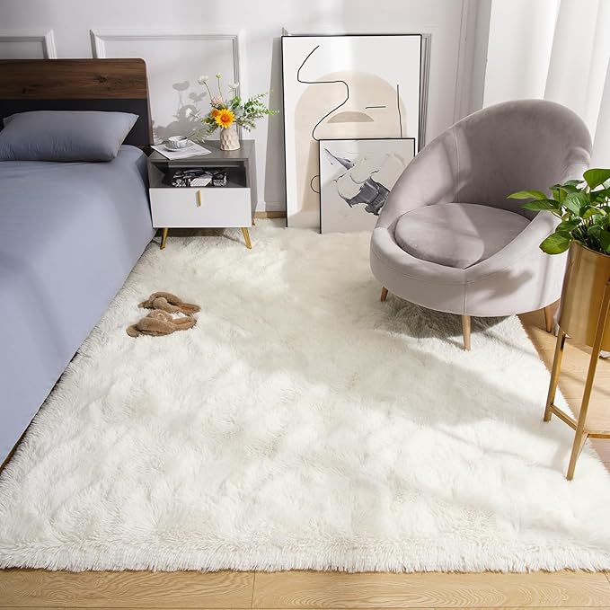 Amearea Premium Soft Area Rug 4x5.3 Feet, Cream Rugs for Living Room, Fluffy Carpet for Bedroom Nursery Playroom Teen Bedside Home Decor, Comfortable Indoor Furry Dorm Carpets, Cream