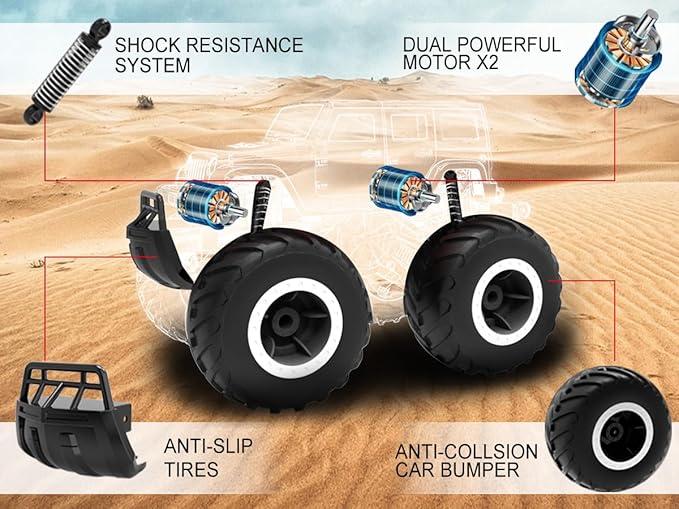 1/16 Remote Control Monster Truck : 4x4 Off Road Waterproof Rc Jeep Combines Amphibious and All Terrain Traversal, Birthday Gift for Boys & Girl Ages 6-12 (Red SUV)