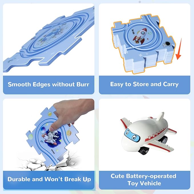 Plastic Puzzles for Kids Ages 3-5 with A Cute Vehicle, Toddler Puzzle Track Play Set Gift, Race Tracks for Kids 3-5, Toys for 3 4 5 6 Year Old Boys Girls, Montessori Toys for Toddler