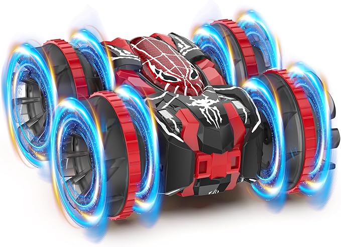 Waterproof Remote Control Car，4WD Amphibious 2.4 GHz RC Car Remote Control Boat，360°Rotation RC Stunt with LED Lights，Boys Girls Gifts All Terrain Water Beach Pool Toy Black