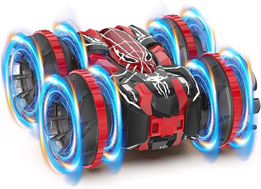 Waterproof Remote Control Car，4WD Amphibious 2.4 GHz RC Car Remote Control Boat，360°Rotation RC Stunt with LED Lights，Boys Girls Gifts All Terrain Water Beach Pool Toy Black