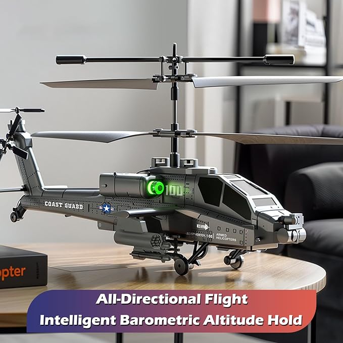 Remote Control Helicopter, 3.5 Channel Military RC Helicopter with LED Light, Altitude Hold, One Key Take Off/Landing, 2.4GHz RC Army Helicopter with 2 Battery for Kids, Boys Girls (Silver)