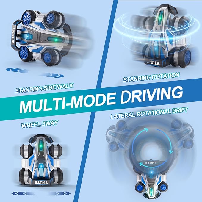 Remote Control car, 2.4 GHz Stunt Car, Upright Walking RC Cars 360° Deformation Rotation, with Lights and Music RC car 4WD High Speed Off Road Toy Presents for 6 7 8 9 10 boy and Girl (Blue)