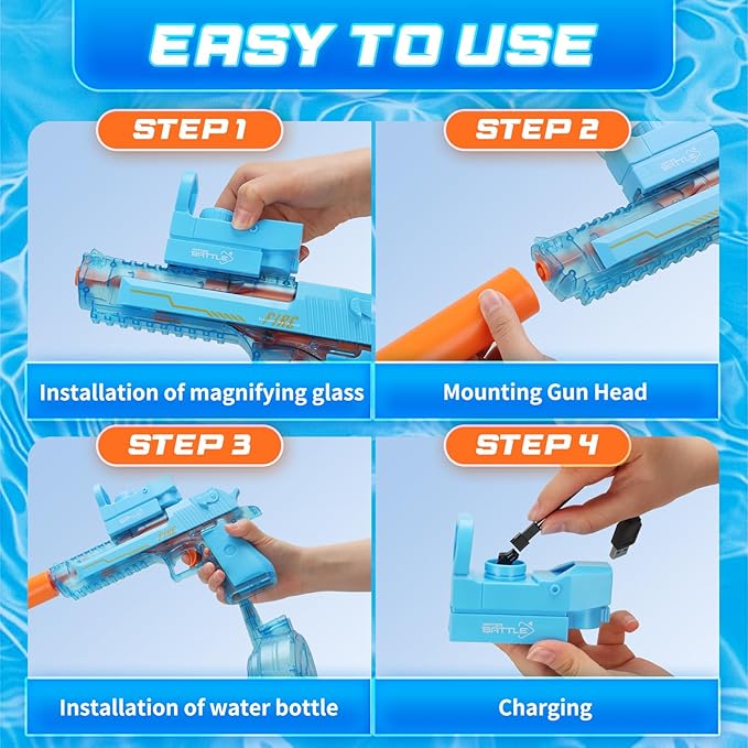 Electric Water Guns for Kids Ages 4-8: Automatic Squirt Gun 32FT Long-Range Large Capacity Water Gun Ideal for Pool Party Beach and Backyard Battles Summer Outdoor Water Toy for Kids 8-12, Blue