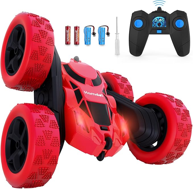 Remote Control Car Double Sided 360°Rotating 4WD RC Cars with Headlights 2.4GHz Electric Race Stunt Toy Car Rechargeable Toy Cars for 6-12 Year Old Boys Girls BirthdayGift (Red)