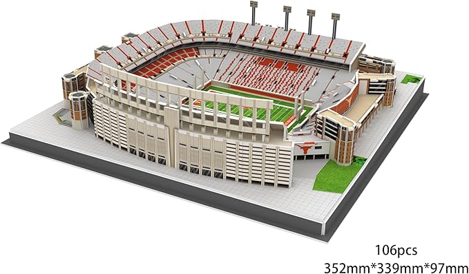 Pro-Lion 3D Jigsaw Puzzle of Darrell K Royal–Texas Memorial Stadium -104 Pieces | Home of Texas Longhorns | NCAA Football Gifts for Age 7+