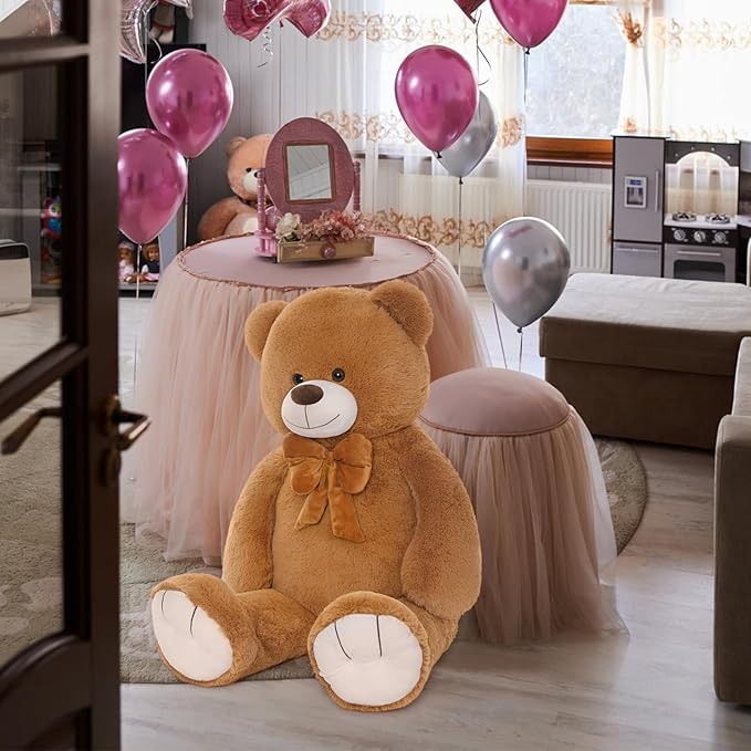 Tezituor 47 Inch Giant Teddy Bear, Soft Big Stuffed Animal Life Size 4 Feet Plush Bear Toy Valentine's Christmas Birthday Gift for Girlfriend Kids,Dark Brown