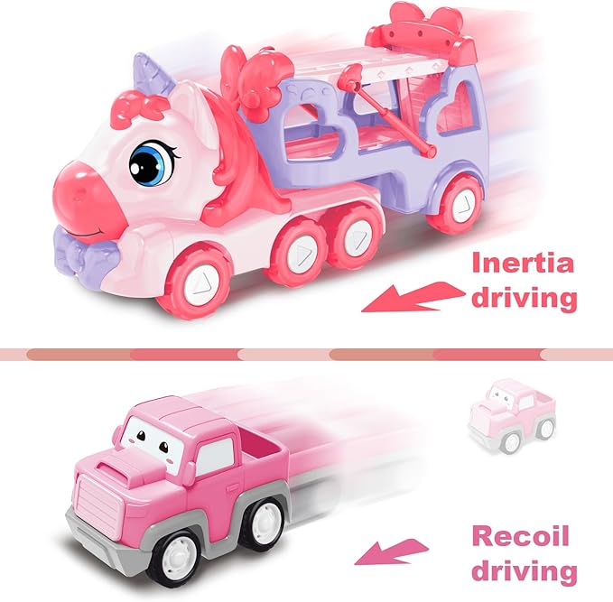 Toys for 3 Year Old Girl, 5-in-1 Unicorn Toys Carrier Truck Toy Cars with Light & Sound,Girl Toddler Toys Age 3-5, 3 4 5 Year Old Girl Birthday Gifts Kids Toys for Girls…