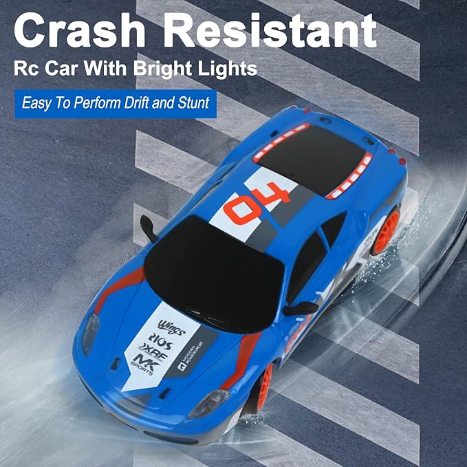 RC Drift Car Remote Control Car 2.4GHz 1:24 Scale 4WD 15KM/H High Speed Model Vehicle LED Lights Drifting Tire Racing Sport Toy for Adult Boys Girls Kids Gift 2Pcs Rechargeable Batterie