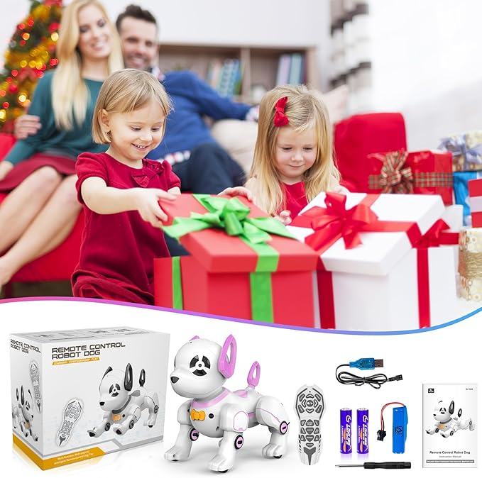 Remote Control Robot Dog Toy, RC Dog Programmable Smart Interactive Robotic Pets, RC Stunt Robot Toys Dog Imitates Animals Follow Functions for Boys Girls Toy RC Car Robot Dog Pink