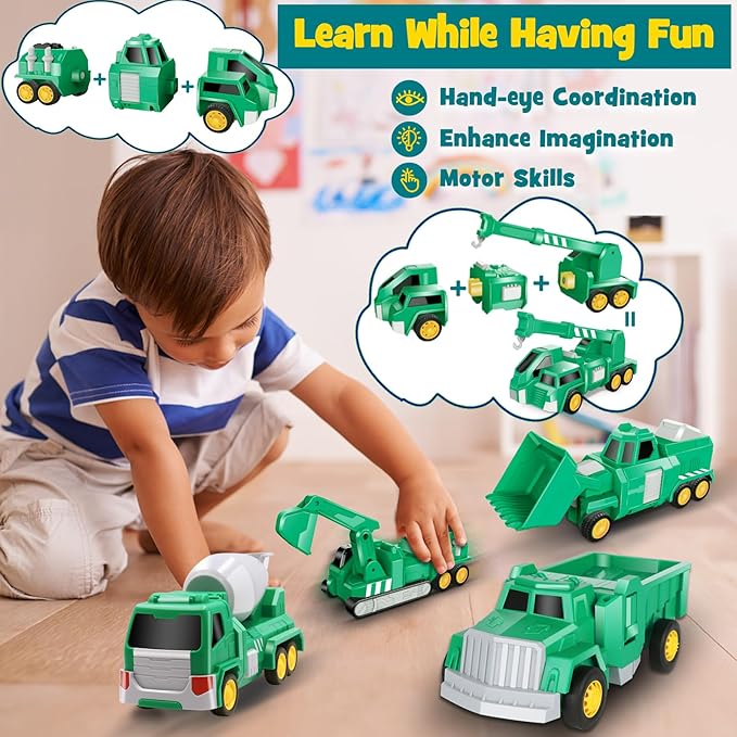 Laradola Toys for 3 4 5 6 Year Old Boys - Transform Robot Kids Toys Cars | STEM Building Toddler Toys for Ages 3+ | 5 in 1 Construction Toys Christmas Birthday Gifts for Boys Girls