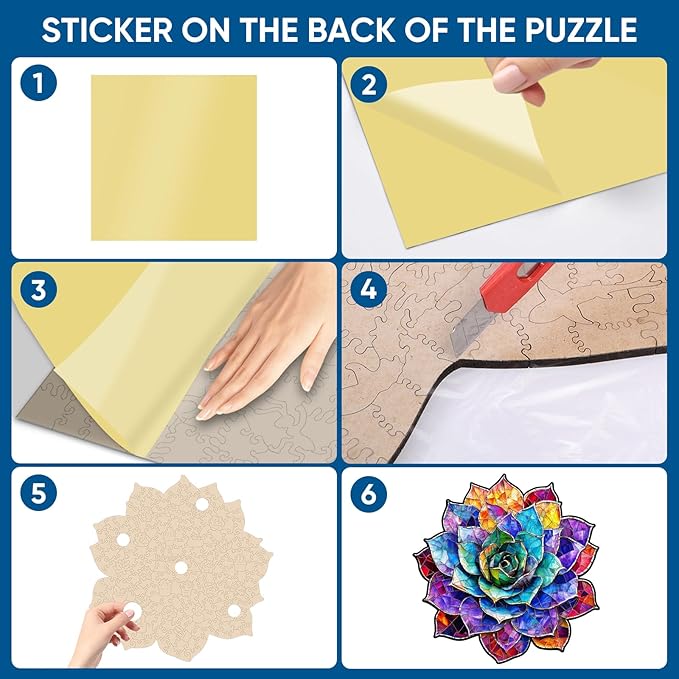 Stained Glass Succulent Wooden Puzzles for Adults, 500 Pieces Mandala Jigsaw Puzzles, Unique Shaped Royal Size Wood Puzzle Gift for Kids, Family Game 16.4'' x 16.7''