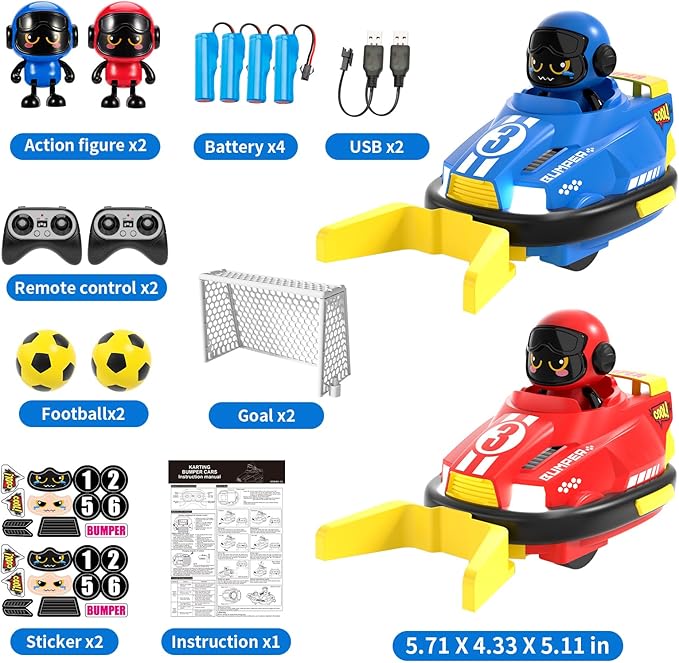 Remote Control Bumper Car Toy Set of 2 Players Football Games|Toddlers Mini RC Car Toys with Light & Sound & 360°Rotating|Christmas Birthday Gifts for 2 3 4 5 Year Old Boys Girls Kids Ideas