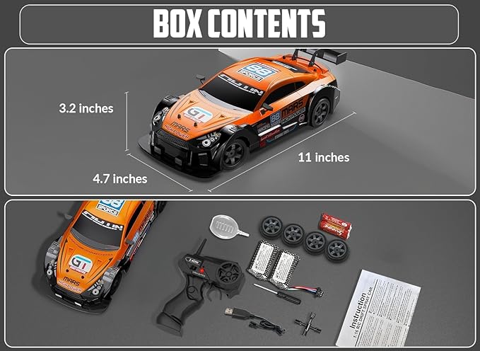 RACENT 1:16 RC Drift Car, 2.4Ghz 4WD 18KM/H Remote Control Car with Spray Mist, Racing and Drifting Wheels, LED Light, 2 Batteries, Sport Model Toys Vehicle for Kids, Boys, Adults
