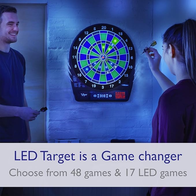 Viper Ion Electronic Dartboard, Illuminated Segments, Light Based Games, Green and Blue Segment Colors, Ultra Thin Spider to Increased Scoring Area