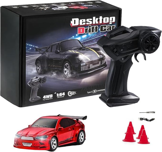 RC Drift Car, 1/64 Scale Mini Drift Cars, 2.4GHz Adjustable Throttle High Speed Remote Control Car, RTR 4WD Fast RC Cars with Lights, Hobby Race Vehicle Toy Birthday Gift for Kids, Boys, Girls, Adults
