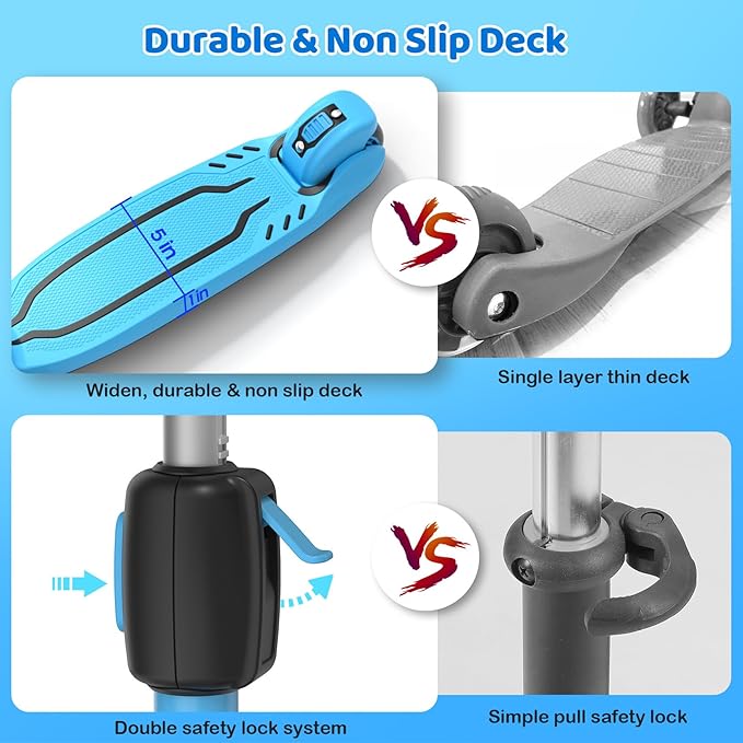 TONBUX Kids Scooter, Light Up 3 Wheel Kick Scooters for Kids 3-12, Folding Scooters with Adjustable Height - Toddler Scooter Lean-to-Steer & Widen Anti-Slip Deck