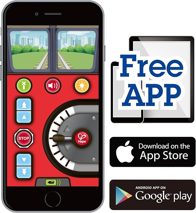 Hape Remote Control Engine Train | Kids Railway Toy, App or Button RC Vehicle with 5 Playable Sounds, Rechargeable Battery Feature, Blue