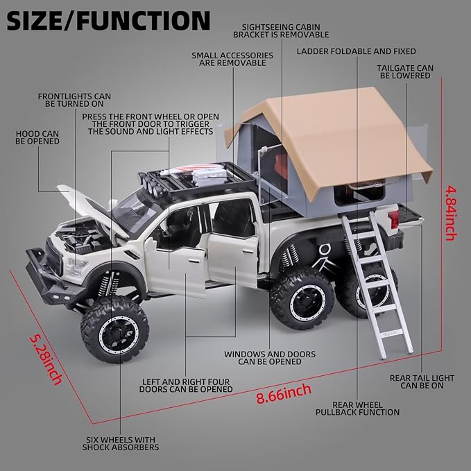 Toy Trucks for Boys Age 4-7,Trucks for Kids F150 Diecast Truck,Model F150 Pickup Truck with Sightseeing Cabin,Pull Back Cars with Light and Sound,Trucks for Kids Ages 4-8（White）