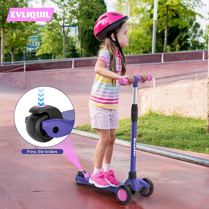 Kids Scooter,LED Lighted Wheels and 3 Adjustable Height Handlebars Scotters for Kids 3-12,3 Wheel Toddler Kick Scotter for Boys & Girls up to 132 Lbs.