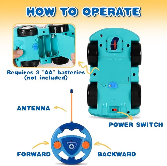 Haktoys Toddler Remote Control Cars 2-Pack – RC Toy Vehicles for Kids Ages 2-5, Boys & Girls – Police & Race Car Set with Independent Controllers for Simultaneous Play